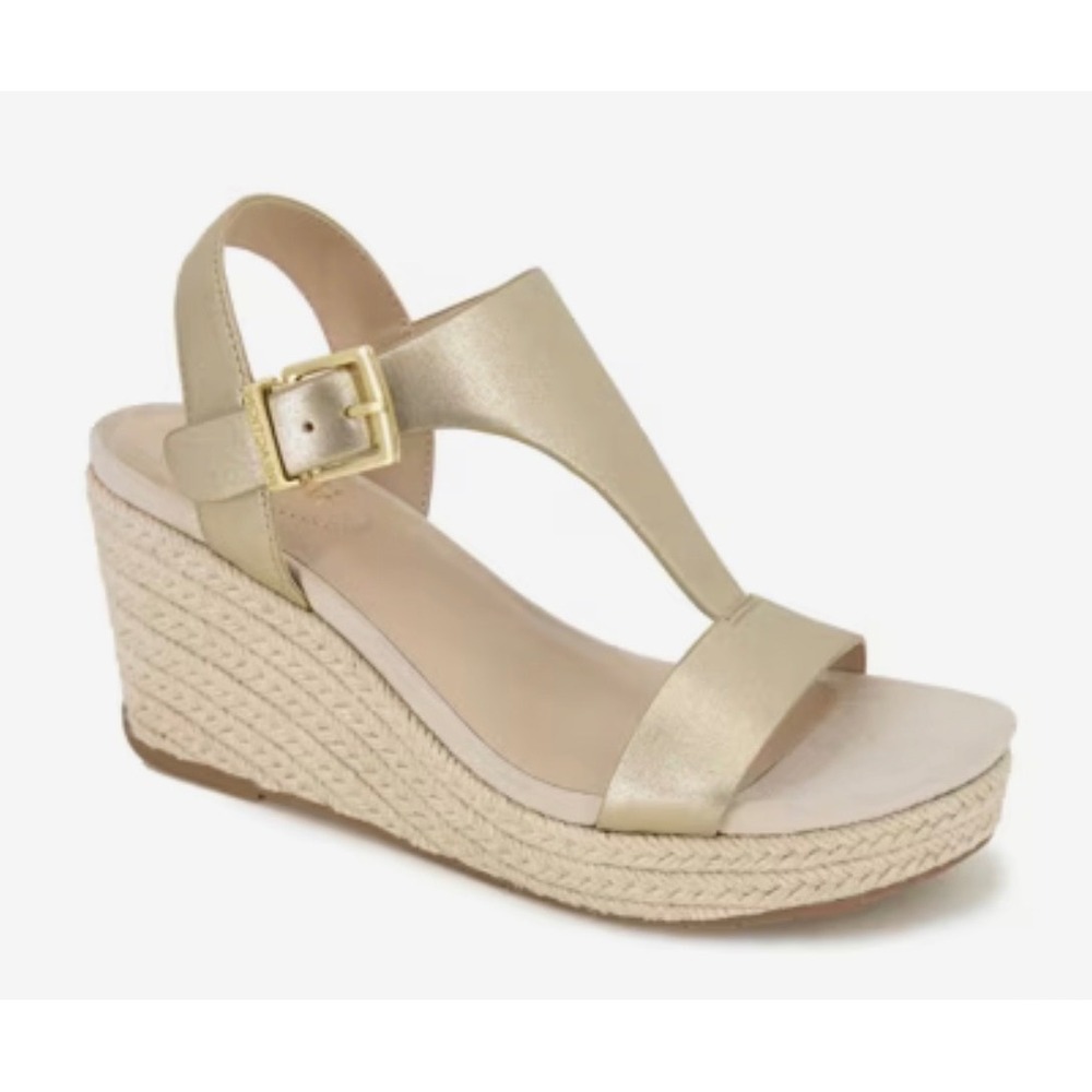 Kenneth Cole Reaction Card‎ Gold Wedge Espadrille Sandals Size 8.5 New